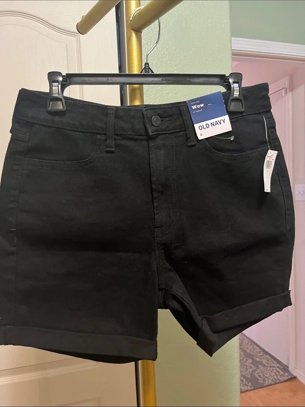 Old Navy Black Cuffed Denim cuffed Shorts High Waisted Size 8 NWT